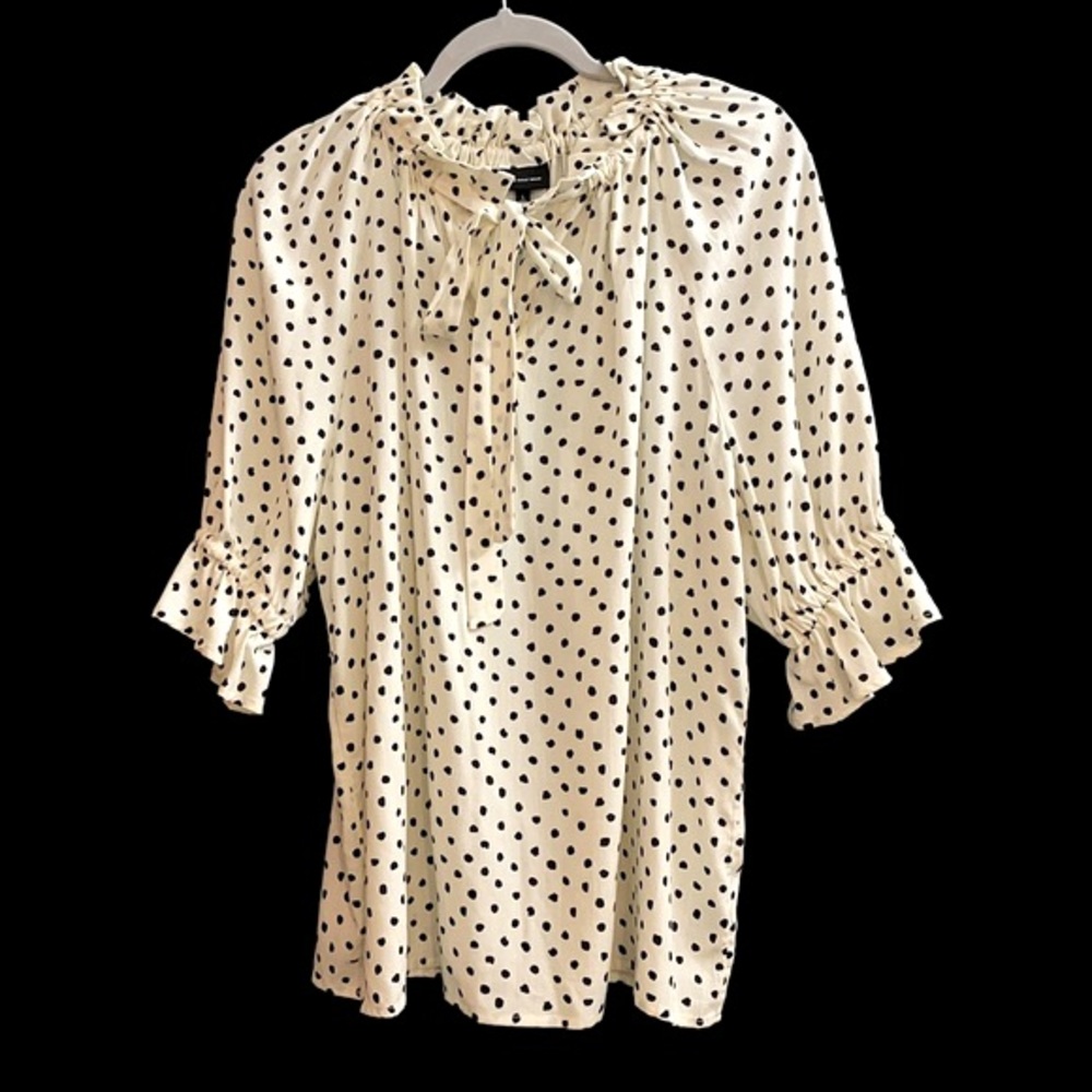 WHO WHAT WEAR Tie Neck Blouse With Painted Dots Size L - Picture 2 of 9